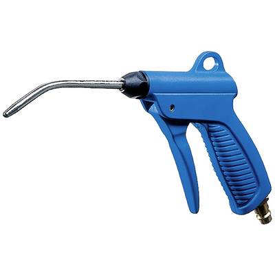 Pistolet de soufflage pneumatique bleu avec poignée ergonomique et buse incurvée, pour nettoyer ou éliminer les saletés.
