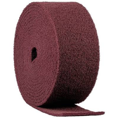 Un grand rouleau de feutre abrasif rouge, placé verticalement, montre la texture et l'épaisseur du matériau.