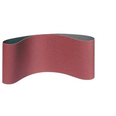 Une bande abrasive brun-rouge à surface lisse. Elle est utilisée pour le ponçage du bois ou du métal.