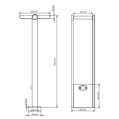 Dessin technique d'un poteau rectangulaire en métal avec partie supérieure en forme de T. Dimensions : hauteur 1000 mm, largeur 151 mm.