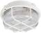 Un luminaire de plafond rond, blanc, avec un abat-jour en verre strié et une grille de protection pour une installation au plafond.