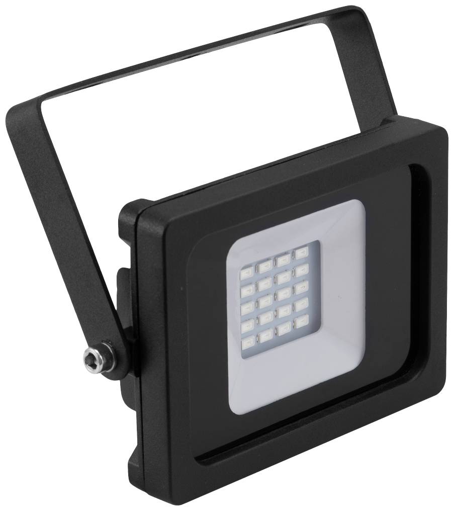 Un projecteur LED rectangulaire noir avec une matrice de 16 LEDs au centre et un support réglable.