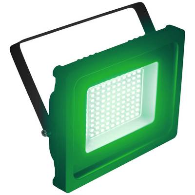 Un projecteur LED carré éclaire en lumière verte. Il dispose d'un cadre métallique noir et convient à l'éclairage de scène.