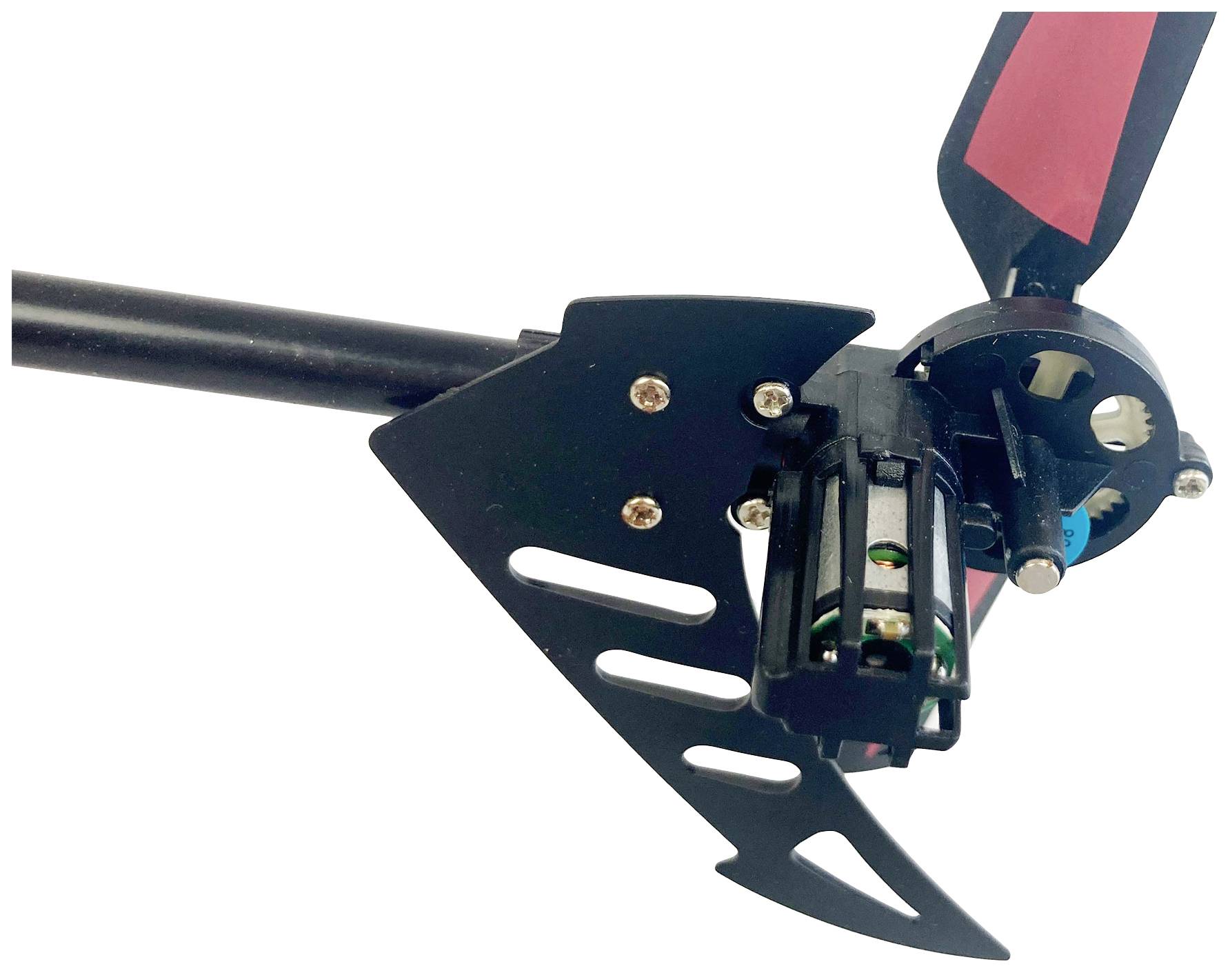 Partie d'un modèle d'hélicoptère avec hélice et rotor de queue.