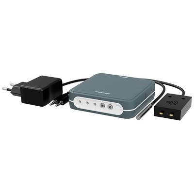 Dispositif médical avec câbles et adaptateur de charge. Grande unité carrée aux coins arrondis et ports d'entrée pour divers capteurs.