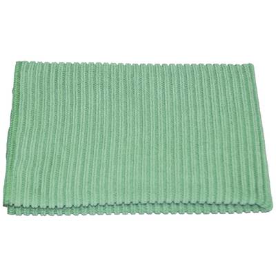 Chiffon en microfibre vert, plié, à surface texturée, utilisé pour nettoyer et polir les surfaces lisses.