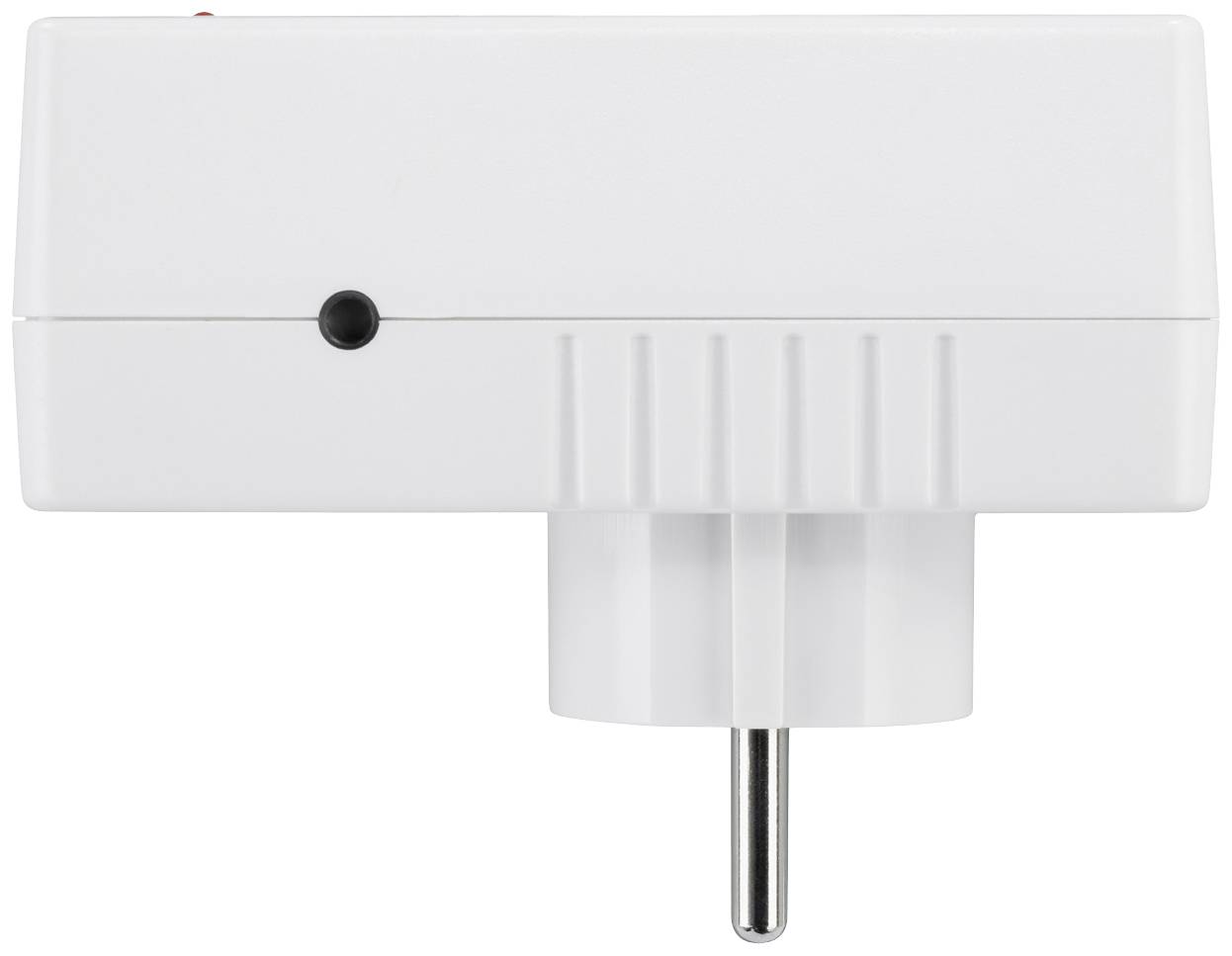 Un émetteur blanc avec récepteur intégré, adapté pour le contrôle sans fil d'appareils électriques.
