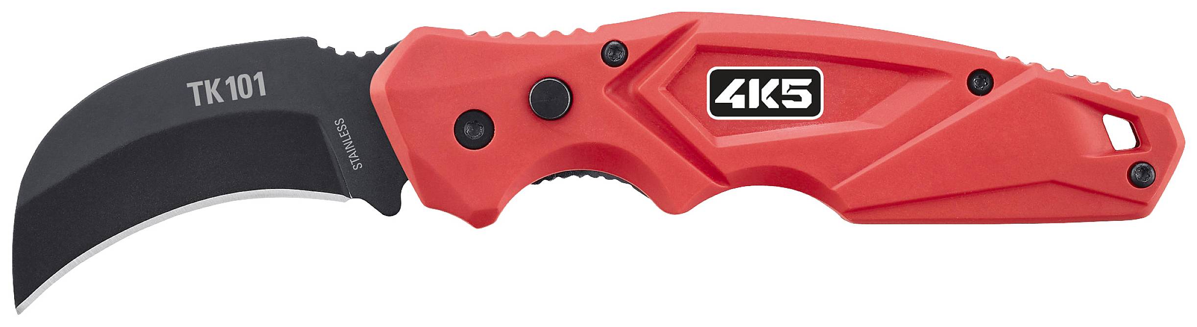 4K5 Tools TK 101 Foldable Curved Knife 600.101A Couteau pliant avec étui rouge, noir