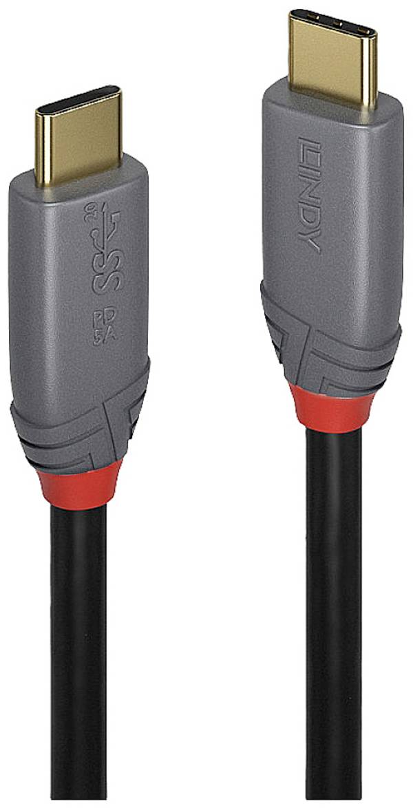 LINDY Câble USB  USB 3.2 Gen2x2 USB-C® mâle, USB-C® mâle 1.50 m noir, gris contacts dorés 36902