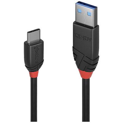 Deux fiches de câble : à gauche un USB-C, à droite un USB-A avec un intérieur bleu. Les deux fiches sont dotées d'un boîtier noir et de détails rouges.