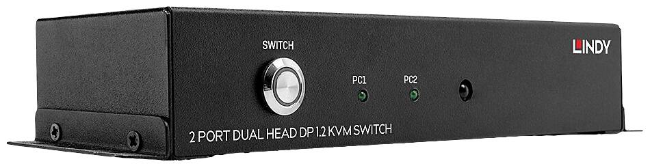 Commutateur KVM à deux ports, avec sélecteur de ports, LED pour PC1 et PC2, marque Lindy.