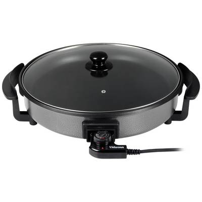Poêle électrique avec couvercle, régulateur de température et poignées, adaptée à la cuisson et au sautage des aliments.