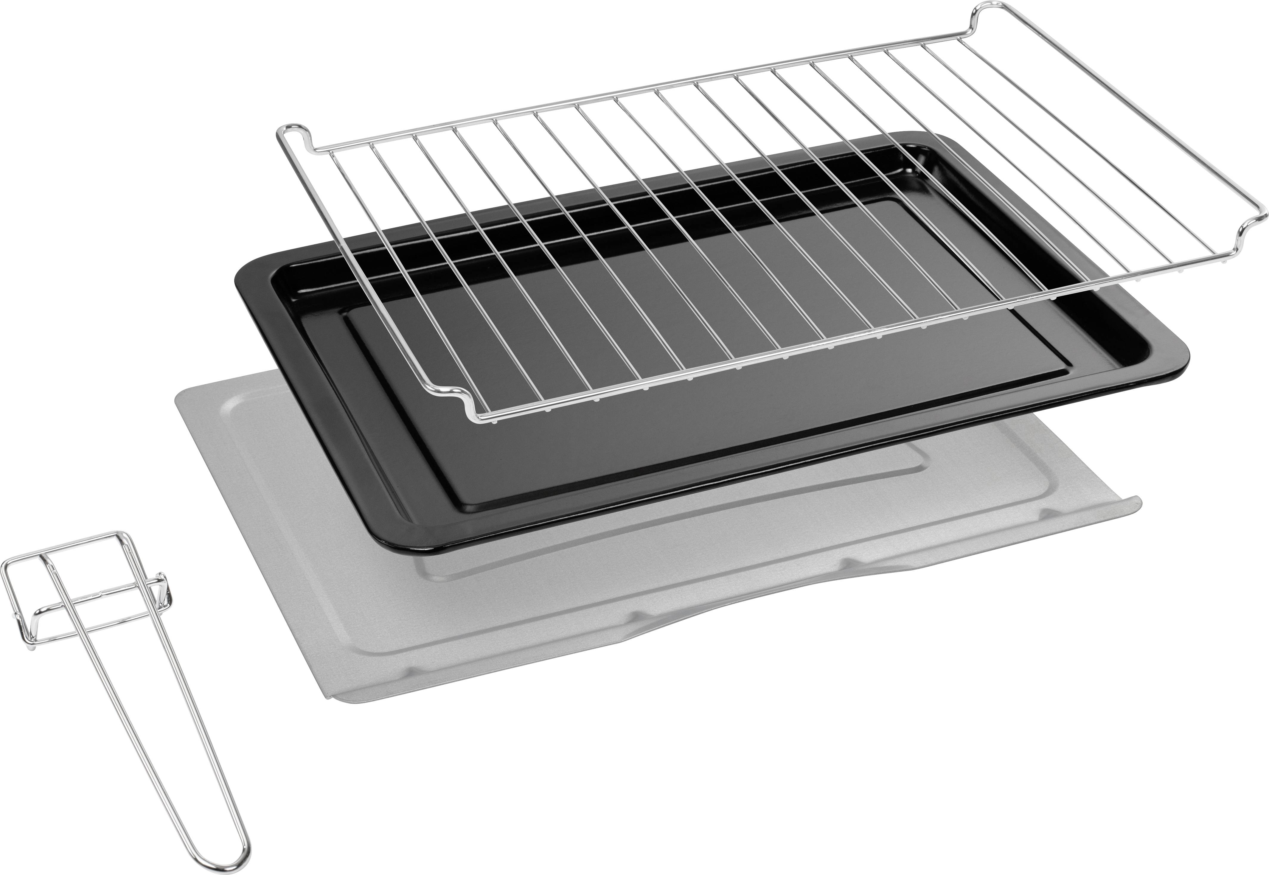 Ensemble de plaque de cuisson avec plaque noire, grille en métal argenté, poêle à frire et pince de préhension, organisé les uns sur les autres.