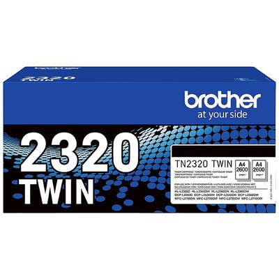 Emballage d'une cartouche de toner Brother TN2320 Twin, compatible avec HL-2340DW, HL-L2360DN. Un pack pour 2600 pages par cartouche.
