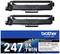 Ensemble de cartouches d'encre pour imprimante, deux cartouches, modèle TN247BK, compatibles avec les imprimantes Brother, capacité de 3 000 pages par cartouche.