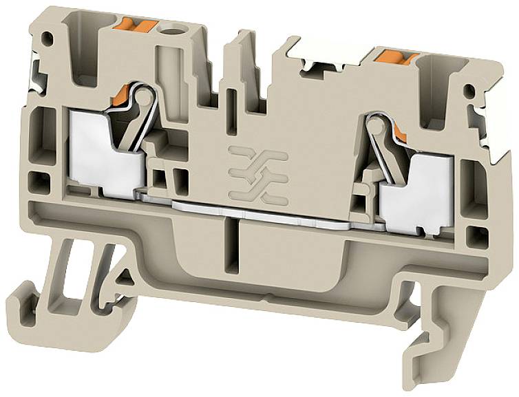 Un bloc de jonction électrique marron avec plusieurs points de connexion et des attaches métalliques argentées, utilisé pour raccorder des câbles.
