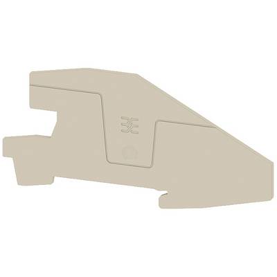 Un élément de fixation en plastique brun clair avec des lignes stylisées et un logo central.