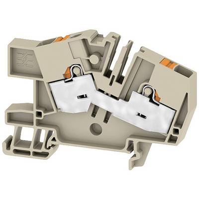 Image d'une pince de connexion beige en plastique avec des pinces métalliques, utilisée dans les circuits électriques ou électroniques pour la connexion de câbles.