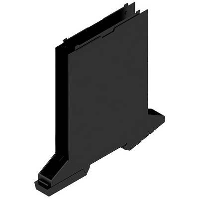 Boîtier en plastique noir, vertical, avec deux arêtes parallèles et une base plus large.