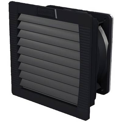 Un ventilateur de refroidissement noir avec grille de protection et ailettes, souvent utilisé dans les boîtiers pour réguler la température.