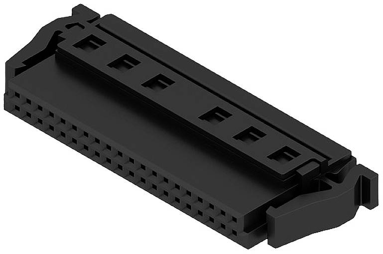 Fiche électrique noire de forme rectangulaire avec plusieurs broches, adaptée pour la connexion à des appareils électroniques.