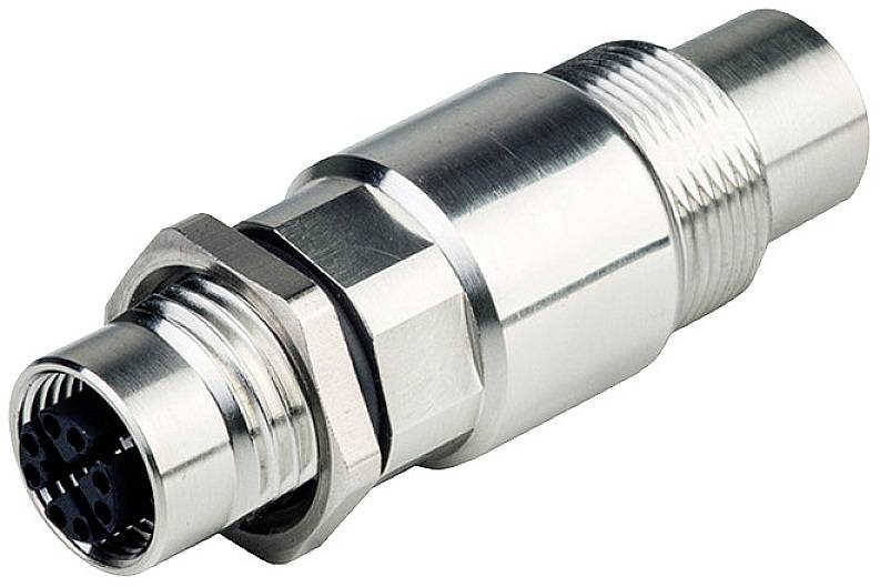Connecteurs métalliques pour applications industrielles, de forme cylindrique, à contacts multiples et filetage à vis pour sécuriser la connexion.