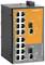 Commutateur Ethernet Gigabit Weidmüller en noir et orange avec 16 ports pour connexions réseau, adapté aux applications industrielles.