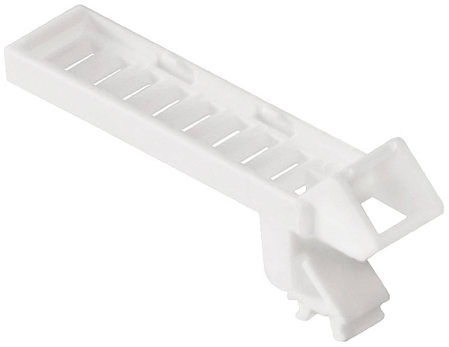 Un support de câble blanc avec plusieurs fentes de fixation et un dispositif de serrage.