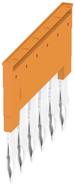 Un support en plastique orange portant cinq éléments de peigne blancs orientés vers le bas.