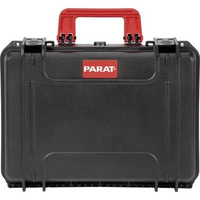 Mallette de transport noire, robuste, avec une poignée rouge et le logo 'PARAT' sur l'avant. Idéale pour le transport sécurisé de l'équipement.