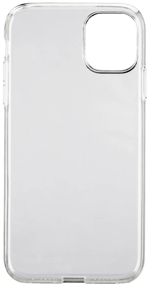 Coque de téléphone transparente et flexible pour smartphone, avec coins arrondis et découpes pour la caméra et les touches.