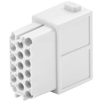 Boîtier de connecteur gris avec 17 trous rectangulaires pour la fixation de contacts électriques.
