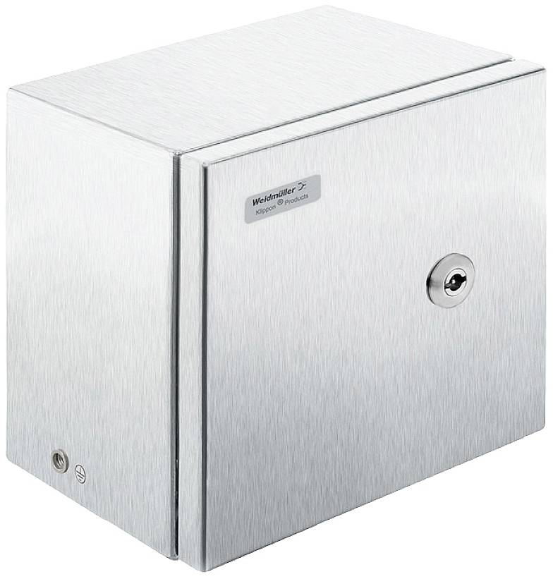 Boîtier de sécurité métallique avec serrure et logo Weidmüller sur la porte.