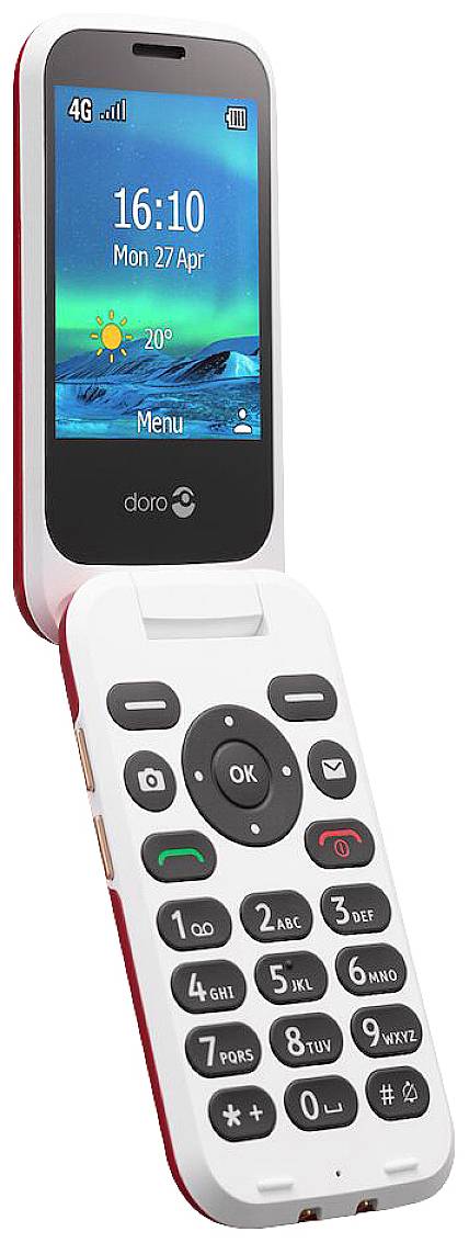 doro 6880 Téléphone portable à clapet pour séniors avec station de charge rouge-1