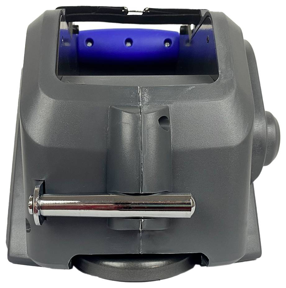 Un taille-crayon gris à manivelle manuelle avec un couvercle amovible et un levier métallique pour une utilisation manuelle.