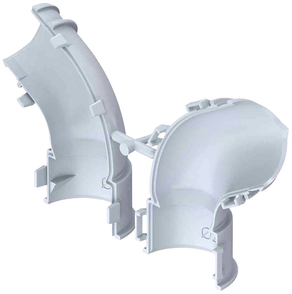 Un tube en plastique divisé servant à connecter des câbles ou des conduites. Il montre sa surface intérieure creuse et ses éléments de fixation.