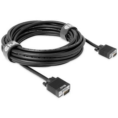 'Câble VGA noir avec deux fiches et attaches auto-agrippantes pour le regroupement. Utilisé pour connecter des périphériques vidéo comme les écrans.'