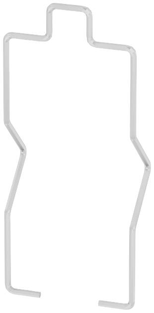 Support en fil métallique plié, rectangulaire, avec des coins arrondis et un tracé irrégulier. Utilisé pour stabiliser ou suspendre.
