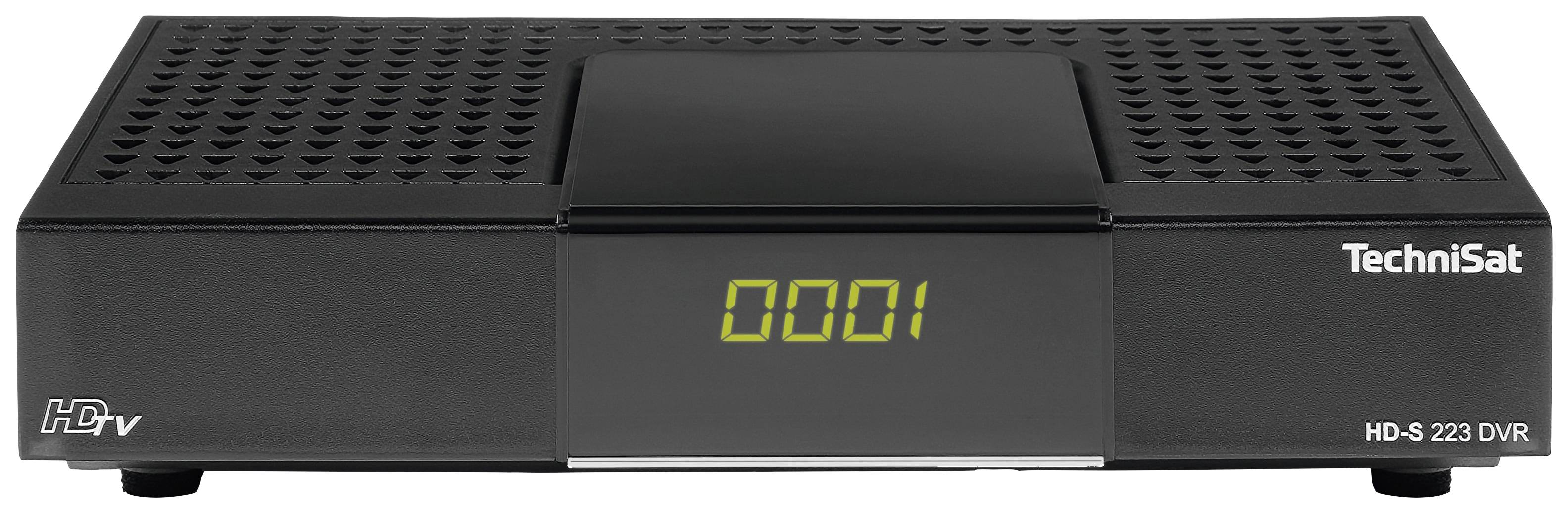 Un récepteur numérique HD avec un petit écran sur le devant portant l'inscription 'TechniSat HD-S 223 DVR'.