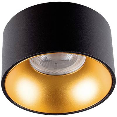 Un plafonnier rond noir avec un abat-jour intérieur couleur or, adapté aux aménagements intérieurs modernes.