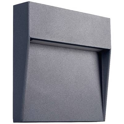 Un design moderne de luminaire mural gris foncé à forme rectangulaire avec un diffuseur légèrement en saillie, adapté à l'éclairage extérieur.