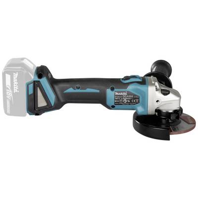 Meuleuse d'angle sans fil en bleu et noir, modèle Makita DGA504, avec batterie lithium-ion 18V. Adaptée aux travaux de meulage.