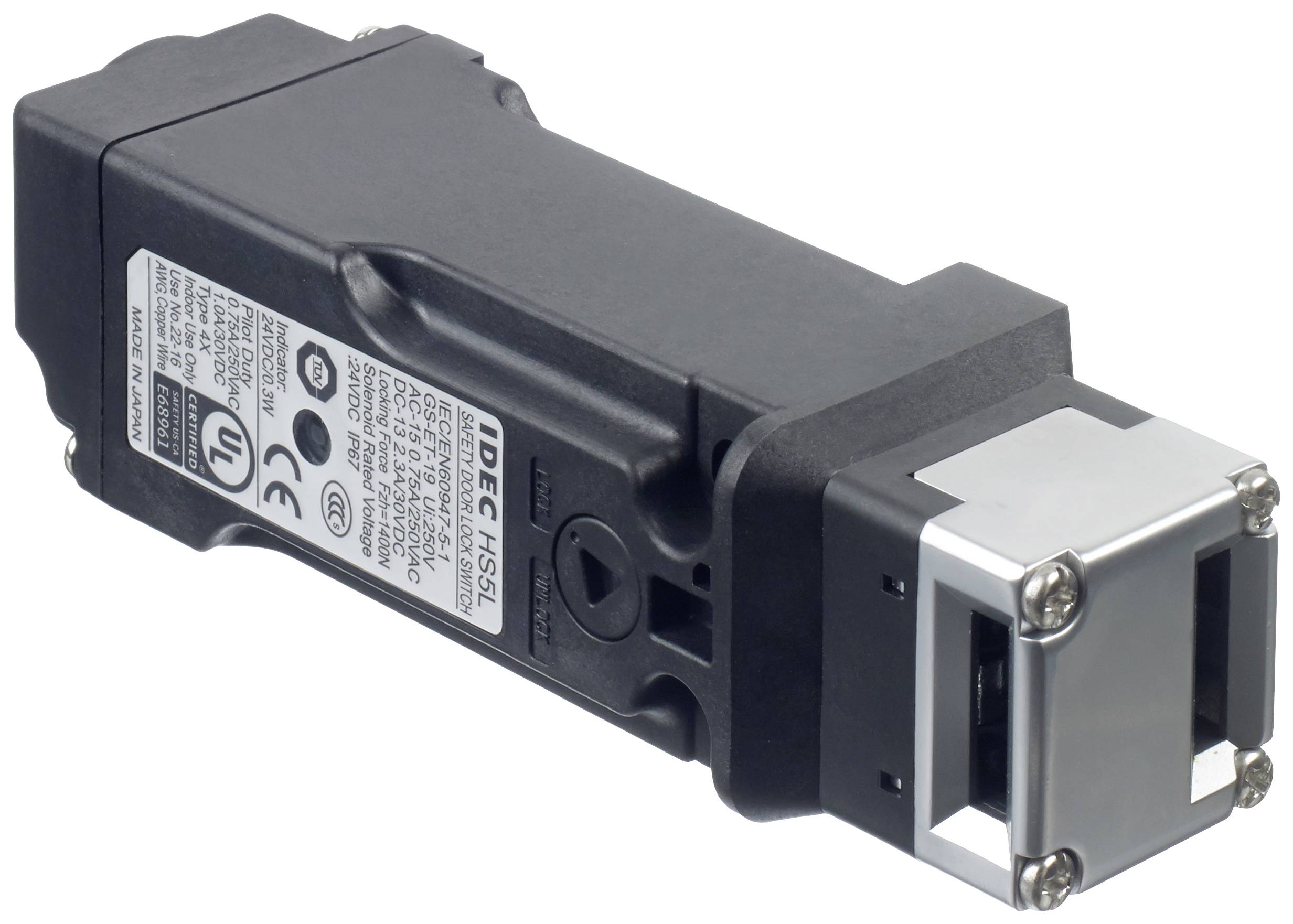 Composant électronique avec boîtier en plastique et étiquette. Utilisé dans des dispositifs techniques pour le contrôle ou la sécurité.