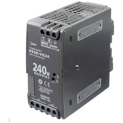Un bloc d'alimentation de 240W de la marque Idec, modèle PSSR-VG24, entrée 100-240V AC, 50/60Hz, sortie 24V DC, représenté comme un composant gris.