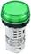 Indicateur lumineux vert, rond, avec base noire, pour tensions de 230/240V AC. Adapté pour les systèmes de commande et le design industriel.