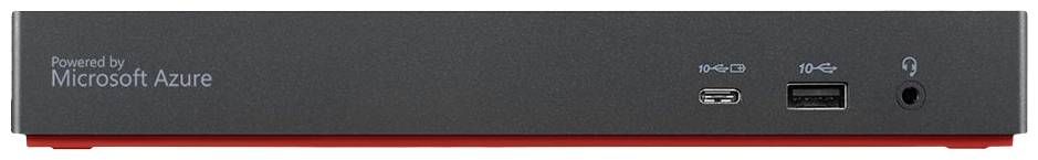 Un appareil noir portant l'inscription « Powered by Microsoft Azure », doté de ports USB et audio sur sa façade.