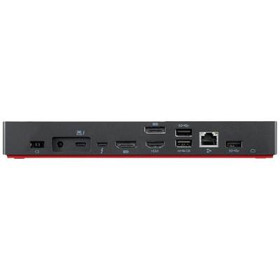 Arrière d'un appareil électronique avec différents ports : alimentation, USB-C, deux ports HDMI, DisplayPort, Ethernet et ports USB-A.