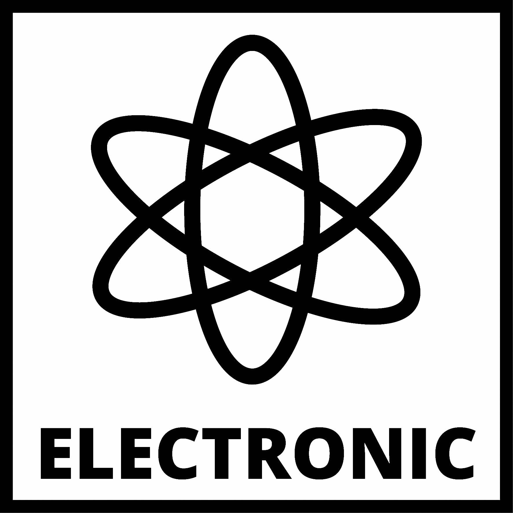 Symbole d'un atome stylisé au-dessus du mot 'Electronic', symbolisant des composants ou des appareils électroniques.