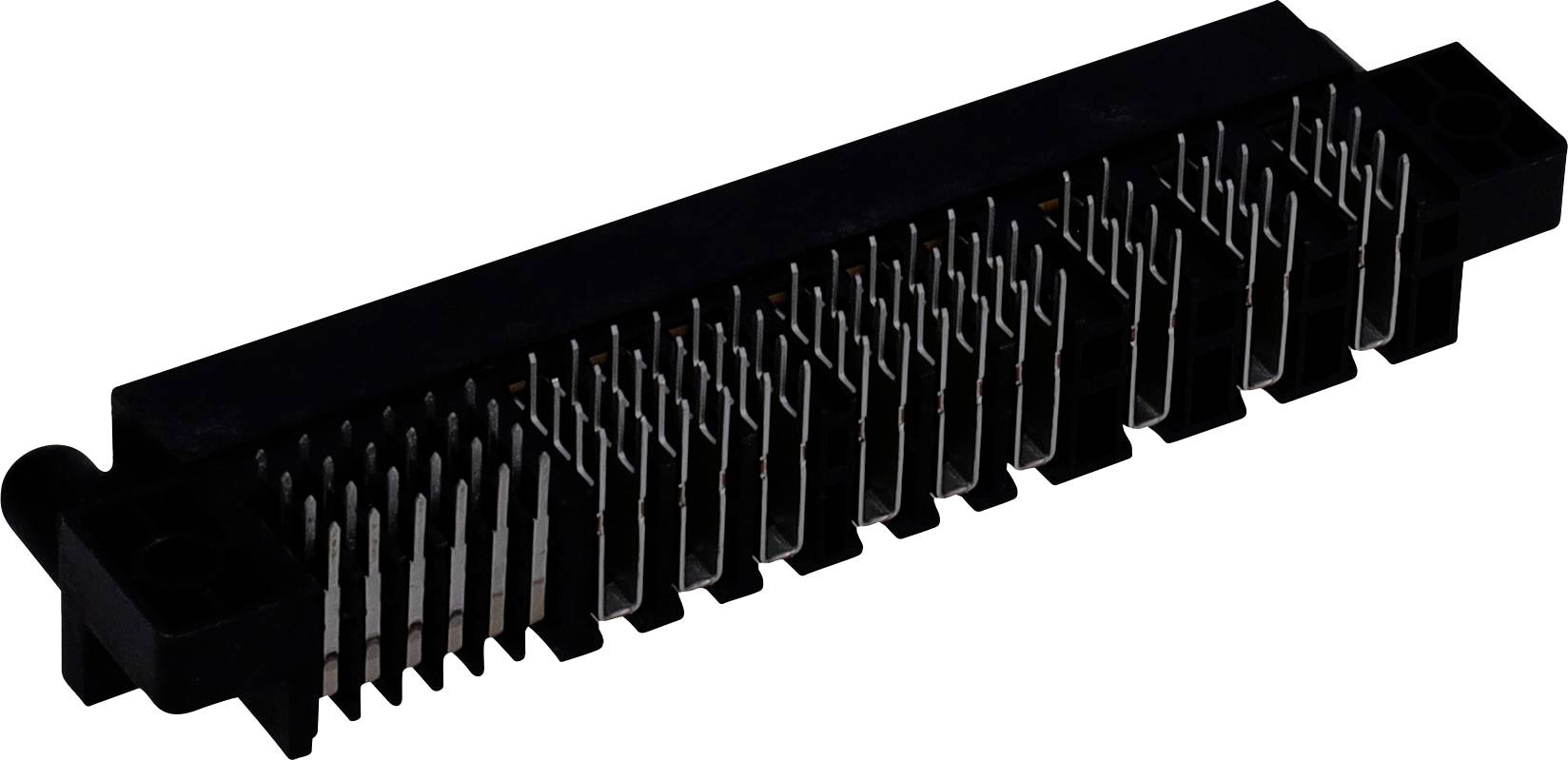 'Image montrant un connecteur électronique noir avec plusieurs broches argentées, utilisé pour connecter des composants électroniques dans un circuit.'
