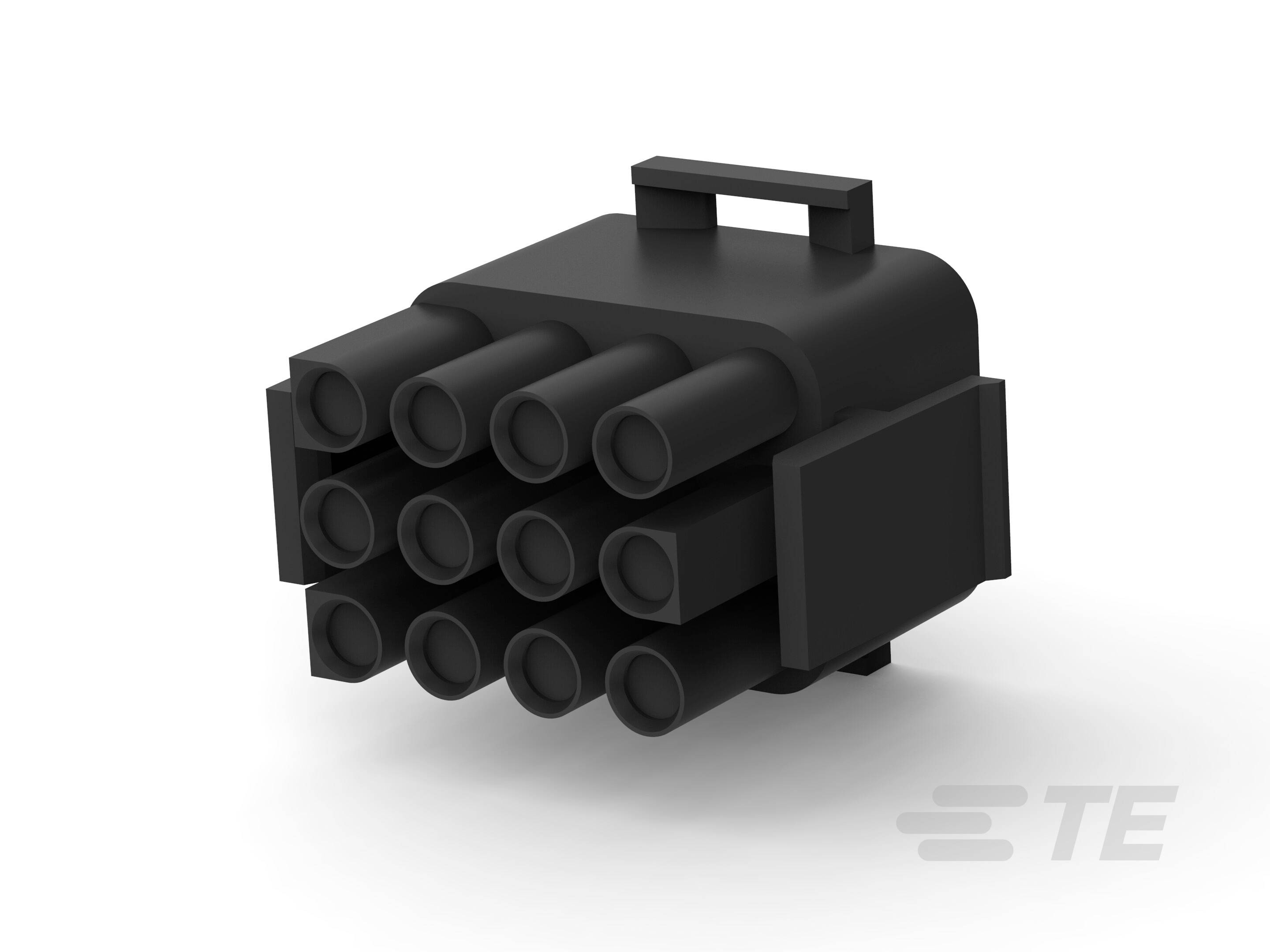 Un connecteur électrique noir avec neuf ouvertures de connexion cylindriques disposées selon un motif 3x3.